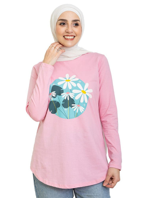 Pink Printed Long - Sleeve Design 19 - Khotwh